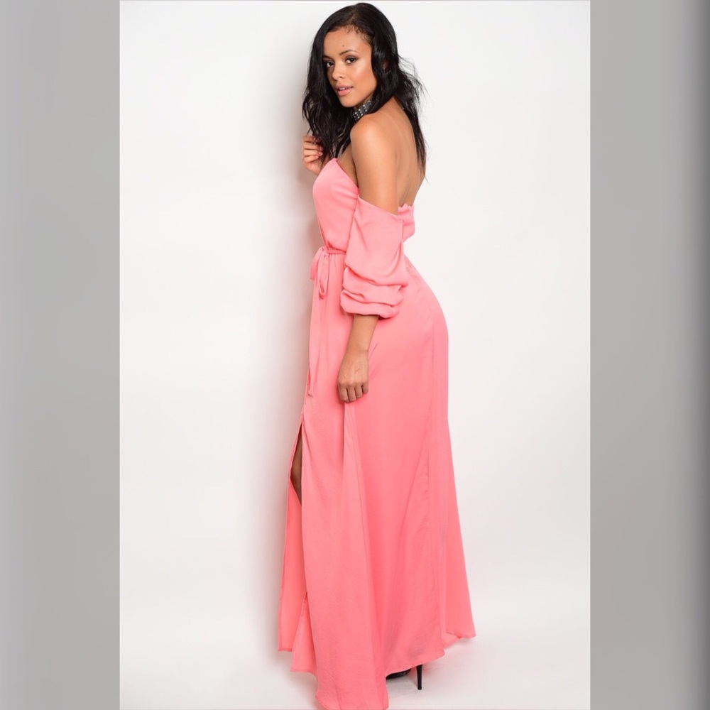 🆕 Celine Coral Off The Shoulder Maxi Dress - Picture 2 of 6